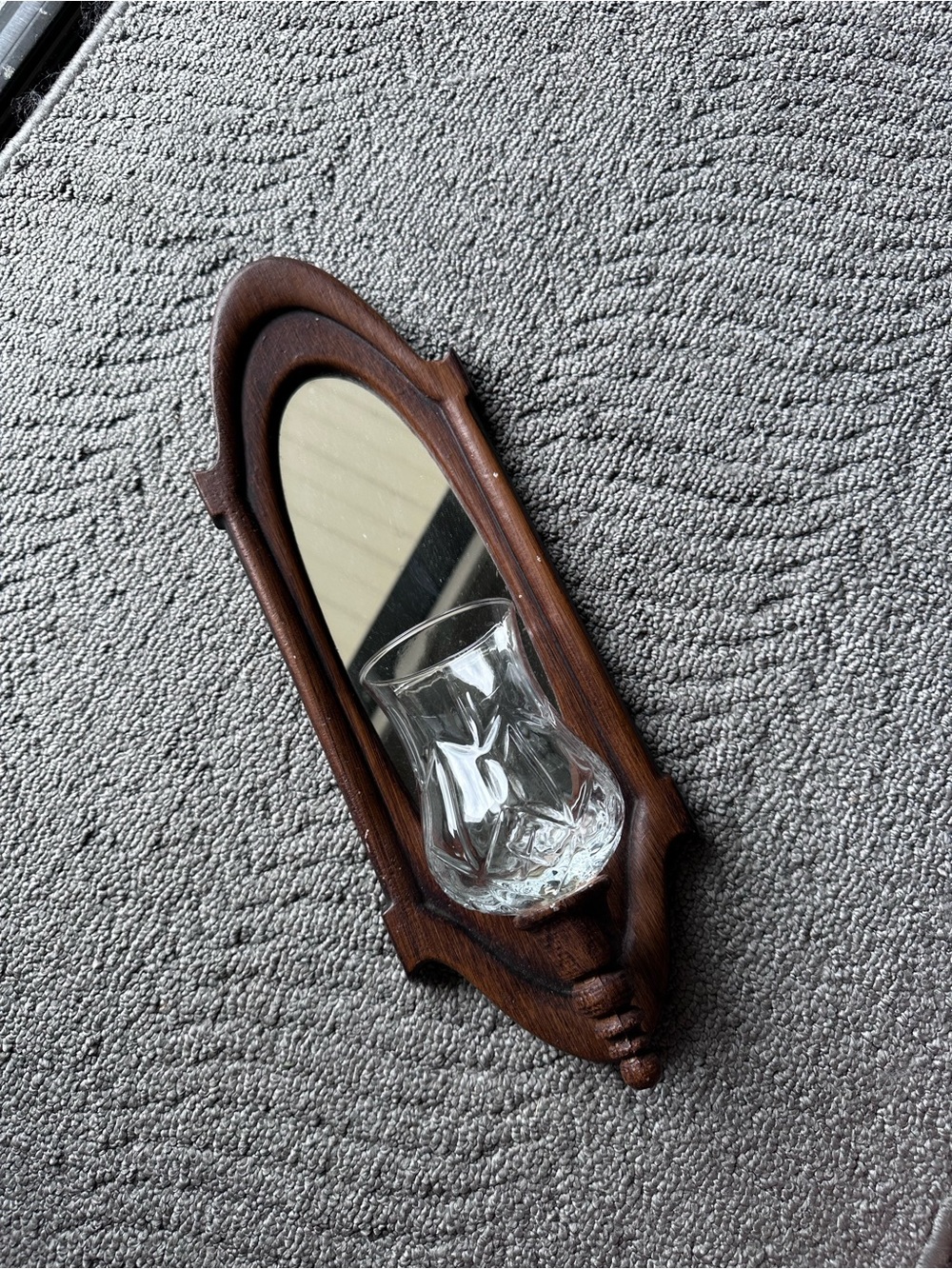 Vintage Style Wooden Wall Mirror with Curved Glass Accent
